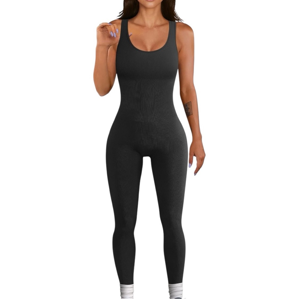OQQ Women's Ribbed One Piece Tank Top Sleeveless Jumpsuit